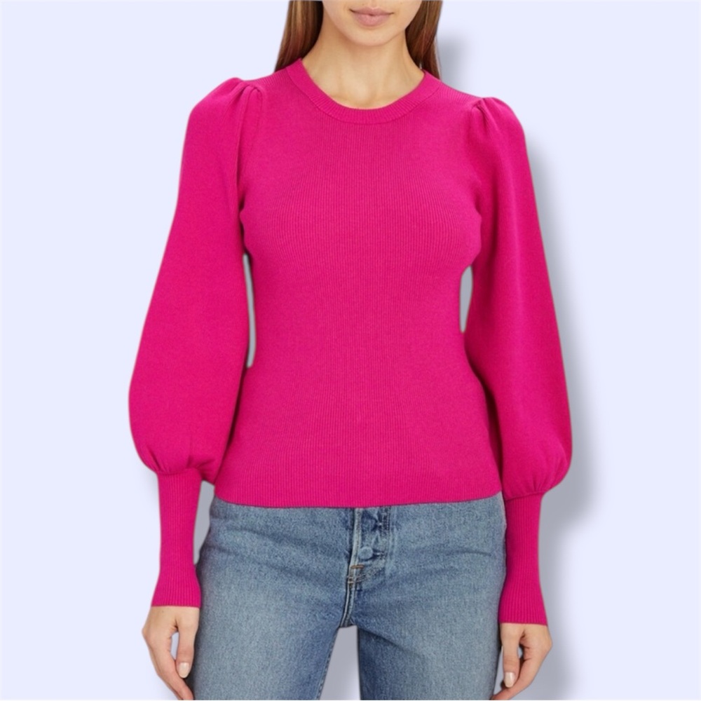 A.L.C. 'Lyla' Puff Sleeve Ribbed Sweater in Fuschia